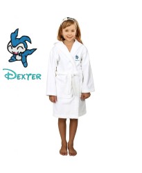 Blue Robot Cartoon Design & Custom Name Embroidery on Kids Hooded Bathrobe